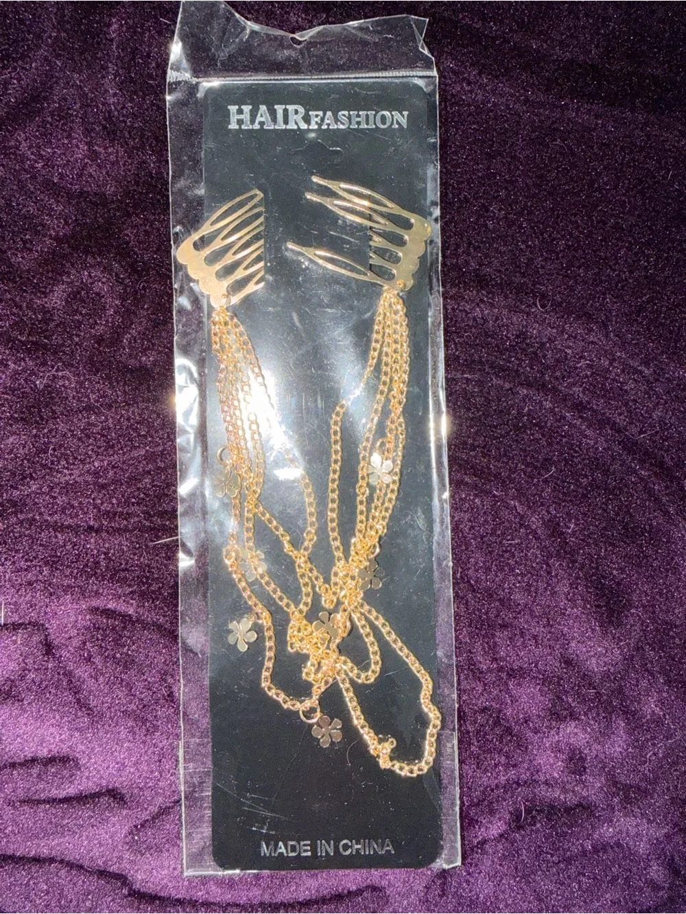Fashion hair Jewelry Gold Floral Chain Hair Clips